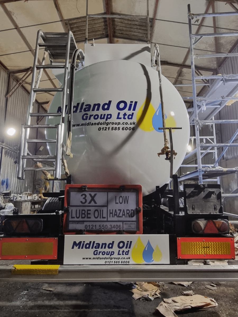 A Midland Oil Group tanker carrying out waste oil disposal services in the UK.