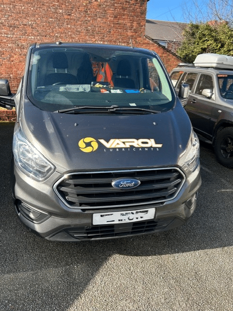 Front of Varol Lubricants delivery van from Midland Oil Group, Birmingham's leading oil manufacturer and lubricant supplier.